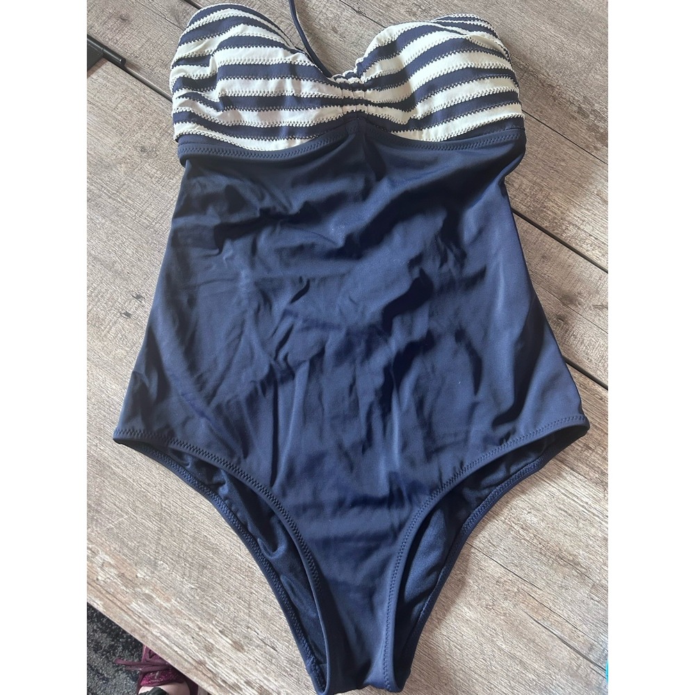 Women's One Piece Swimsuit Navy And White Nautical Size Small NWT